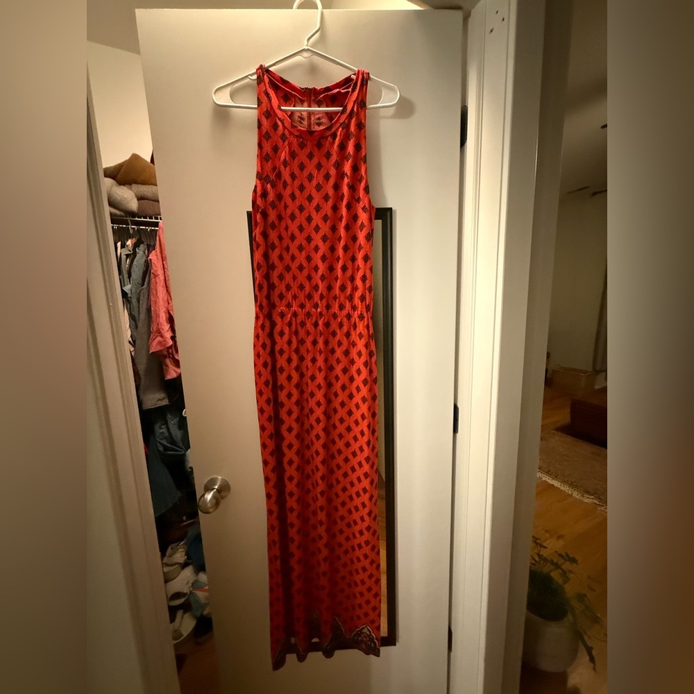 Red and Black Geometric Maxi Dress